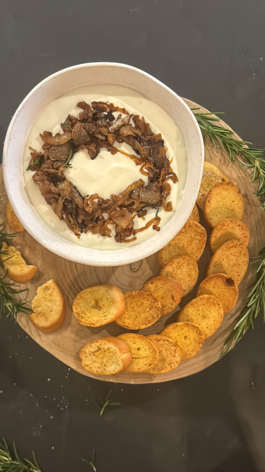 Whipped Ricotta Dip & Caramelised onions 